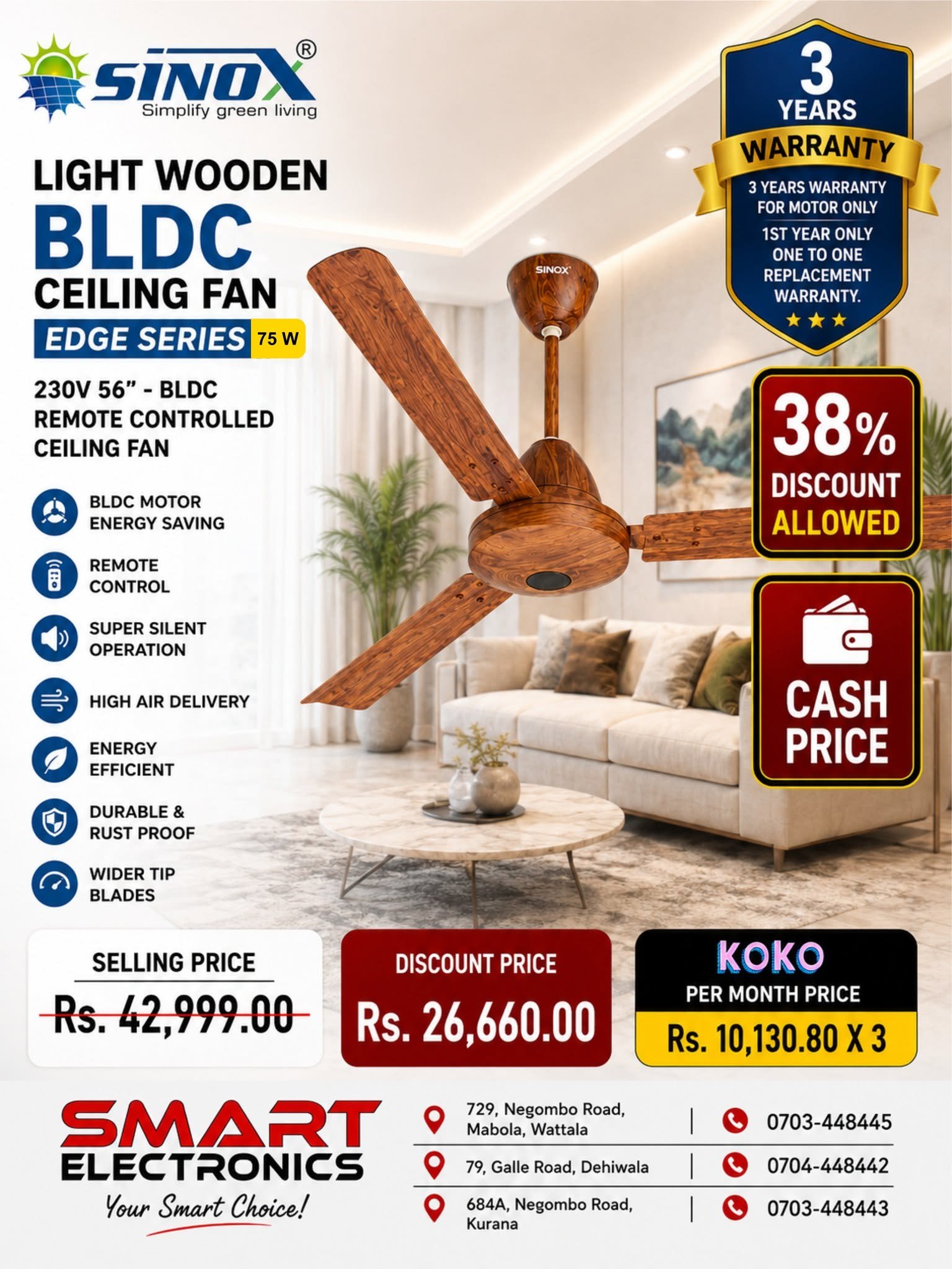 Light Wooden BLDC Ceiling Fan