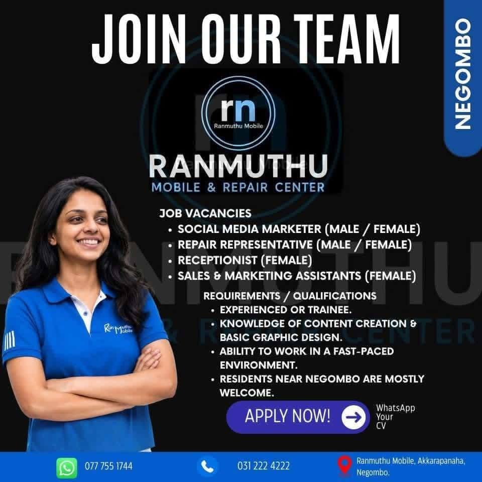 Social Media Marketer, Repair Representative, Receptionist, Sales & Marketing Assistants