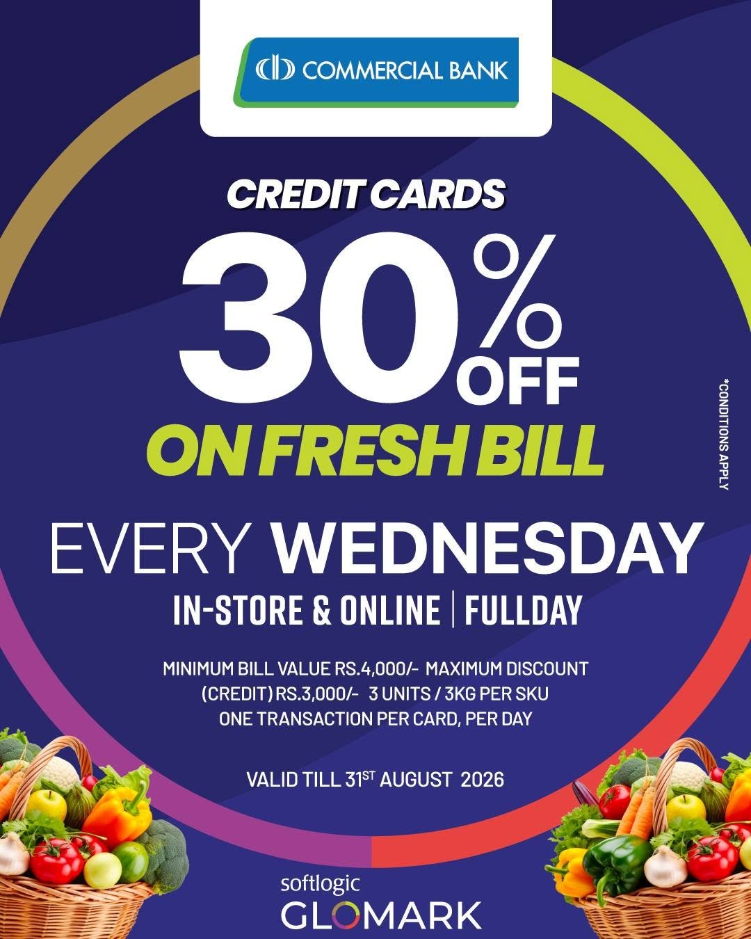 30% OFF on Fresh Bill with Commercial Bank Credit Cards