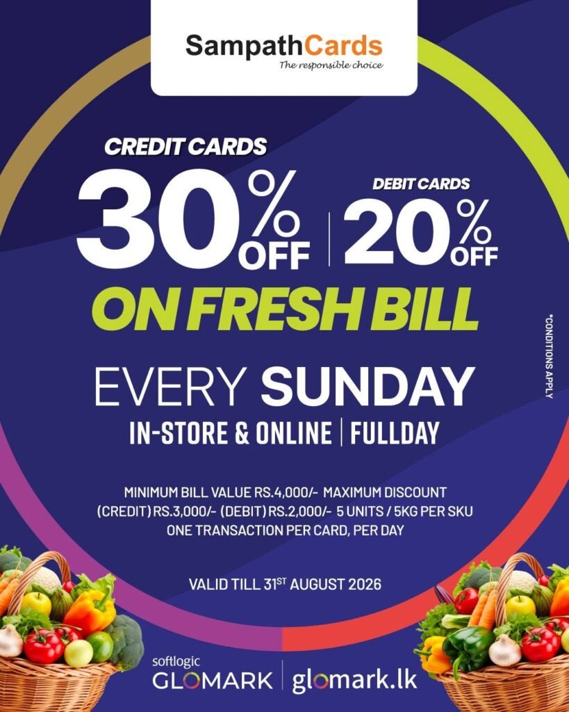 30% OFF on Fresh Bill with Sampath Bank Credit Cards & 20% OFF with Debit Cards