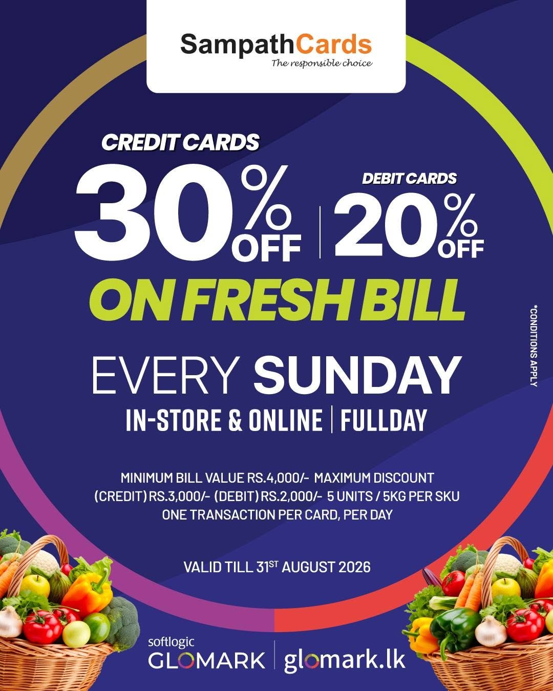 30% OFF on Fresh Bill with Sampath Bank Credit Cards & 20% OFF with Debit Cards