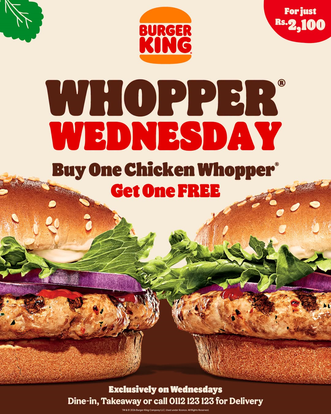 Buy One Chicken Whopper, Get One Free Every Wednesday!