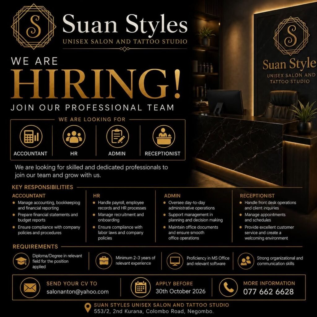 Various Positions at Suan Styles Unisex Salon & Tattoo Studio