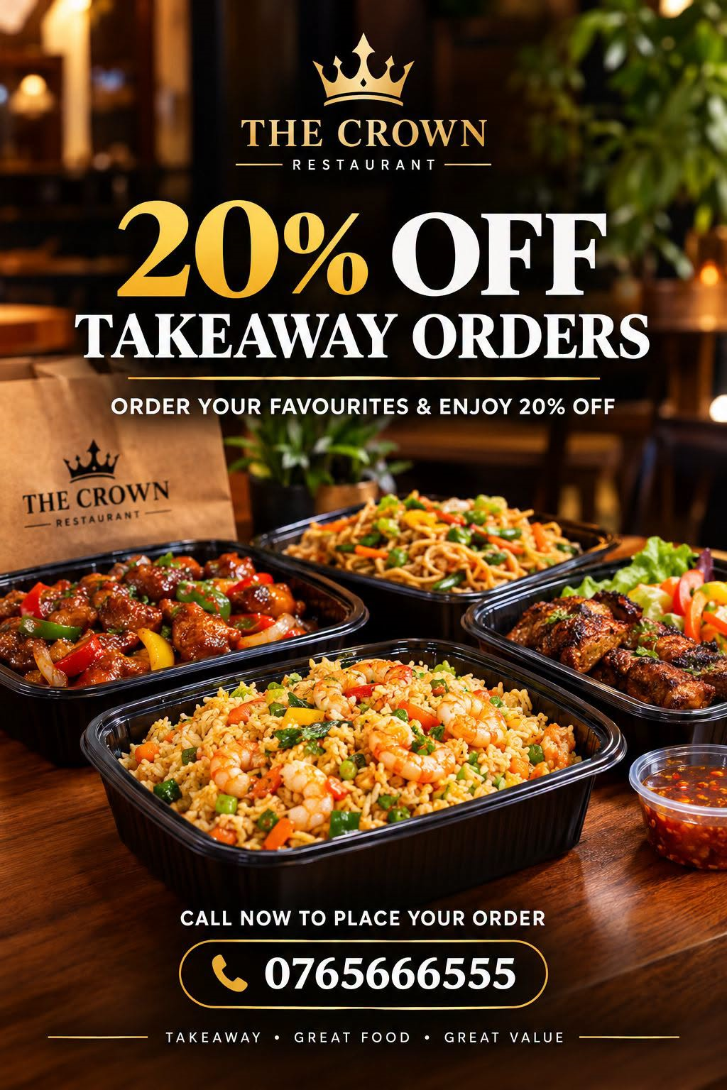 20% OFF TAKEAWAY ORDERS at The Crown Restaurant