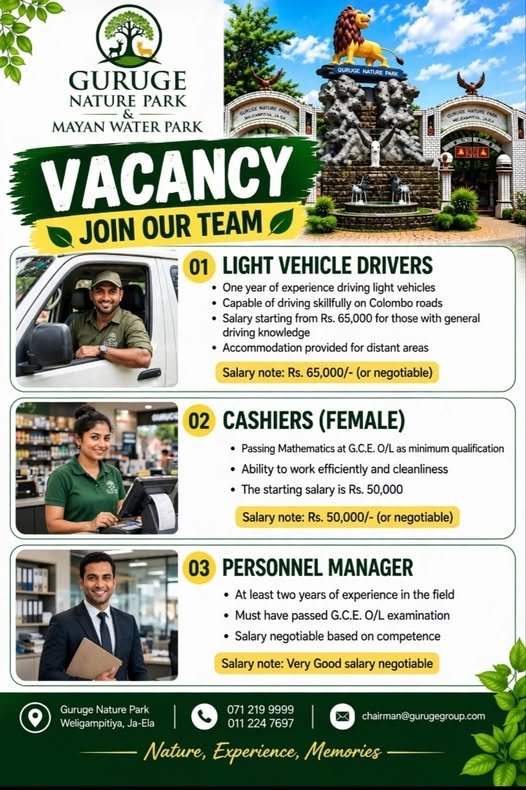 Light Vehicle Drivers, Cashiers (Female), Personnel Manager