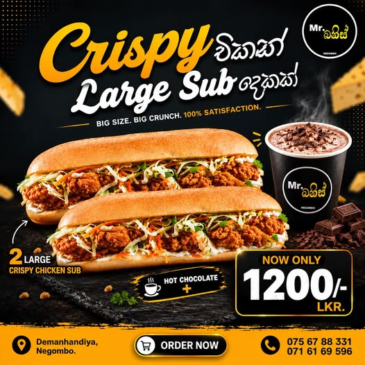 Crispy Chicken Sub + Hot Chocolate Combo!