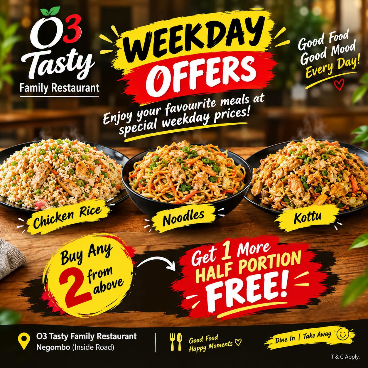 Buy 2 Get 1 Free Portion at O3 Tasty Family Restaurant