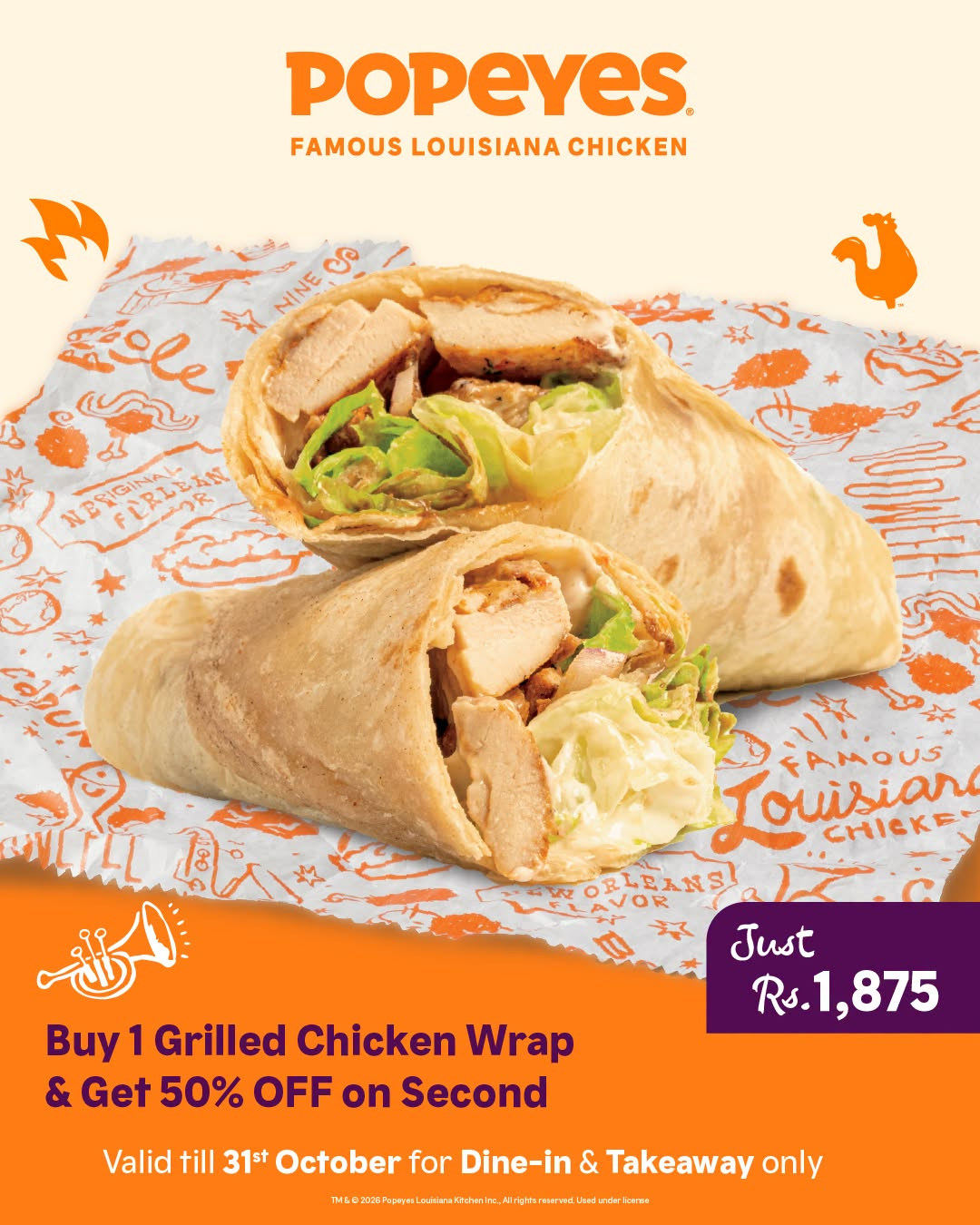 Buy 1 Grilled Chicken Wrap & Get 50% OFF on Second