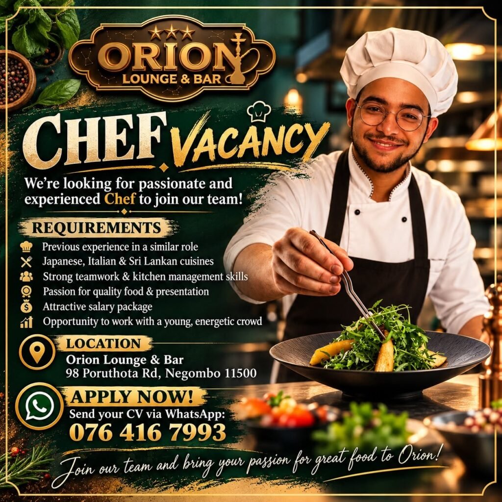 Chef Vacancy at Orion Lounge & Bar