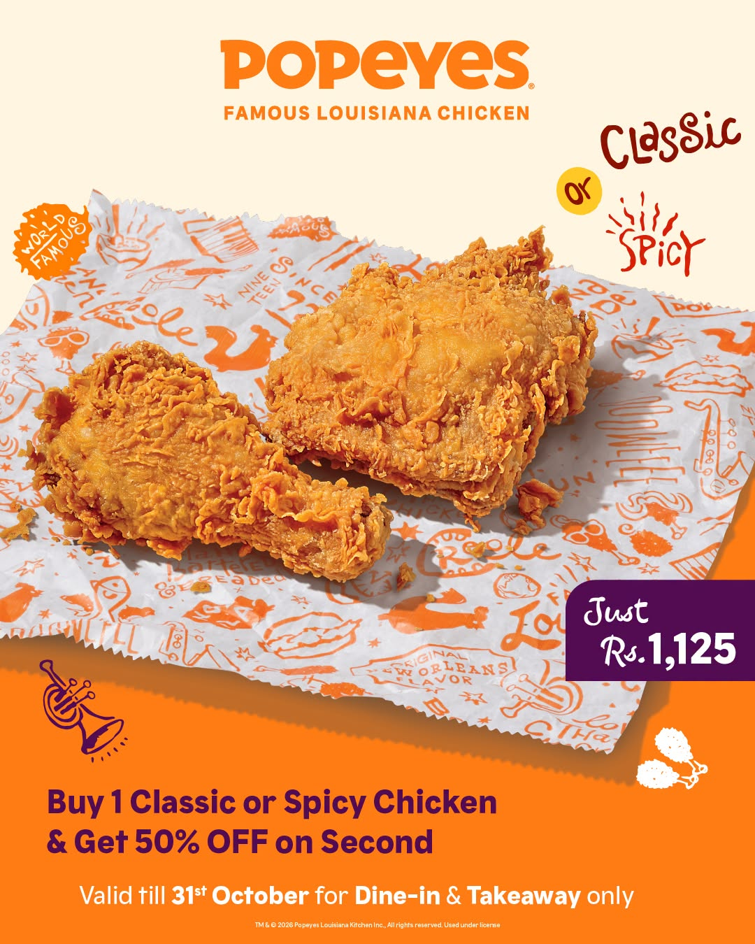 Buy 1 Classic or Spicy Chicken & Get 50% OFF on Second