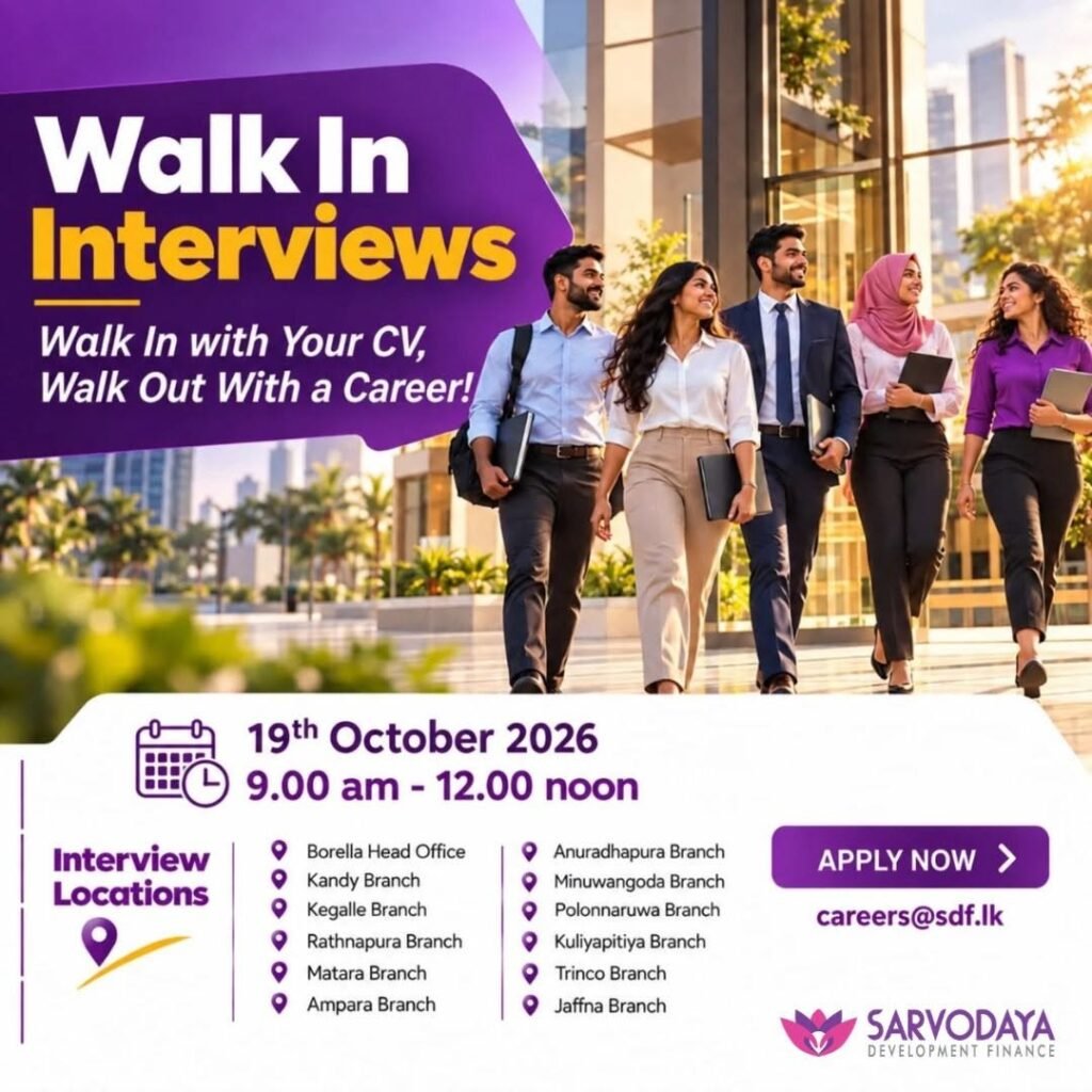Walk-in Interviews at Sarvodaya Development Finance PLC